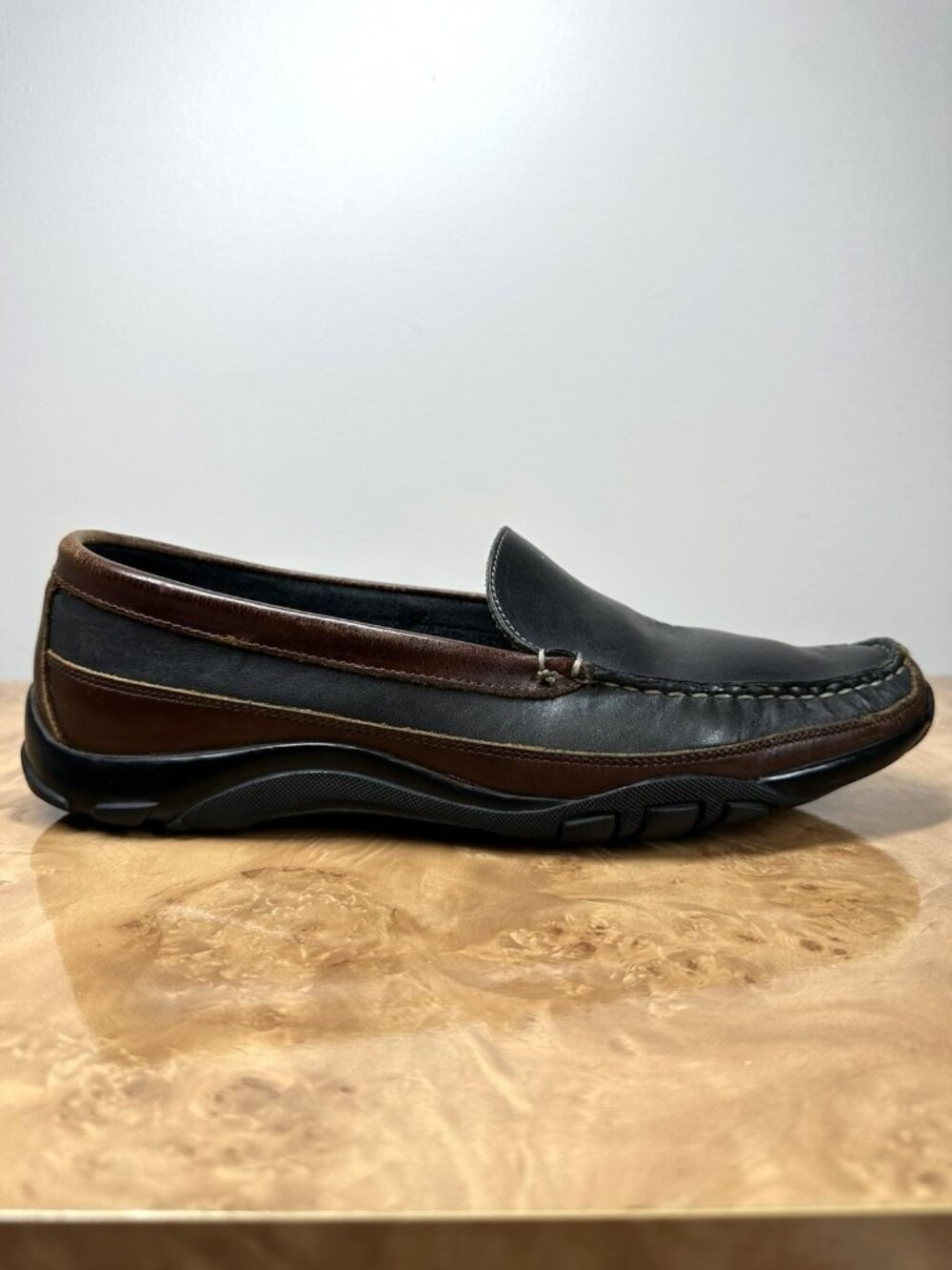 Allen Edmonds Boulder Mens 9.5 Black Brown Leather Driving Loafers Moc Toe